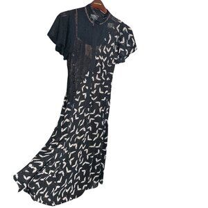 Byron Lars Beauty Mark‎ Anthropologie 2 Black Lace Feather A-Line Button Dress